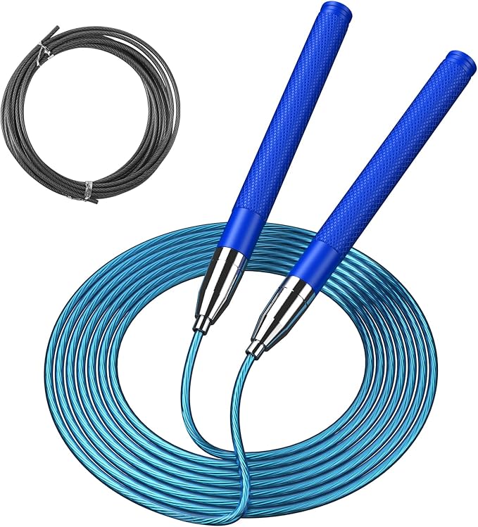 Speed Jump Rope for Men Women, Fitness Skipping Rope with Aluminium Handle and 2 Ropes, Self-Locking Design Adjustable Jumping Rope for Adult Workout Boxing