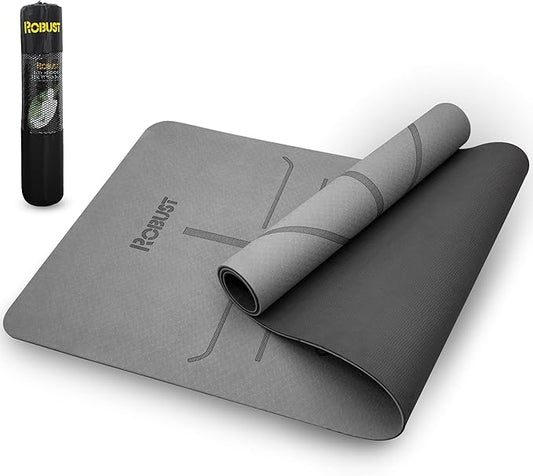 Robust Non-Slip Yoga Mat with Strap, 1/4" Thick TPE Eco-Friendly Workout Mat for Yoga with Position Lines and Texture Surface, Gym Mat for Women, Men, Pilates and Exercises Anti-Tear Sweat-Proof Exercise Mat