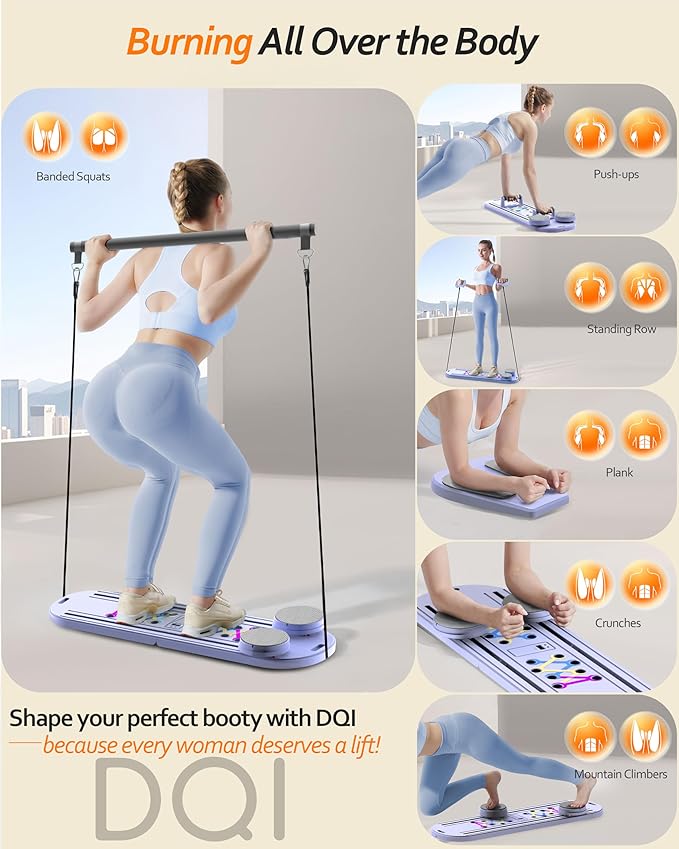 Pilates Board Pilates Reformer Set, Multifunctional Pilates Board for Home Workout, Foldable Abs Core Trainer Board,Pilates Board for Women, Men & Beginners for Full-Body Workouts