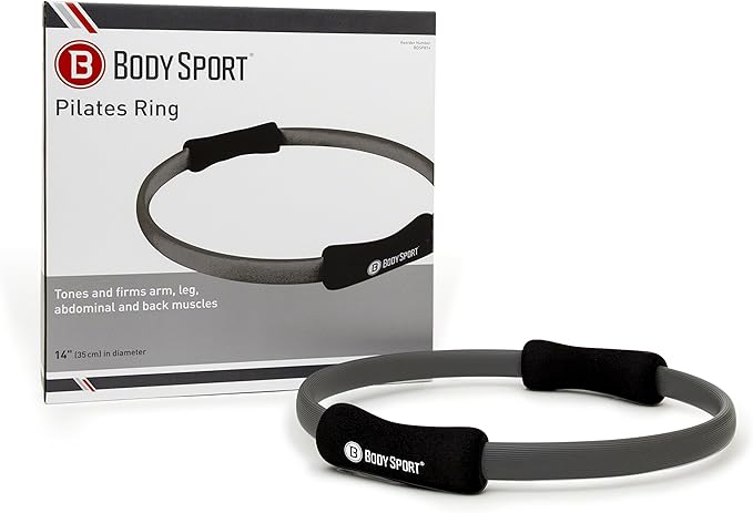 Body Sport Pilates Ring with Foam Padded Grips to Sculpt the Thighs, Core, Arms and More,Gray