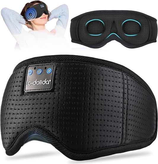 LC-dolida Sleep Headphones, Sleep Mask Bluetooth Wireless Music Eye Mask, Sleeping Headphones for Side Sleepers Sleep Mask with Bluetooth Headphones Ultra-Thin Stereo Speakers Perfect for Sleeping