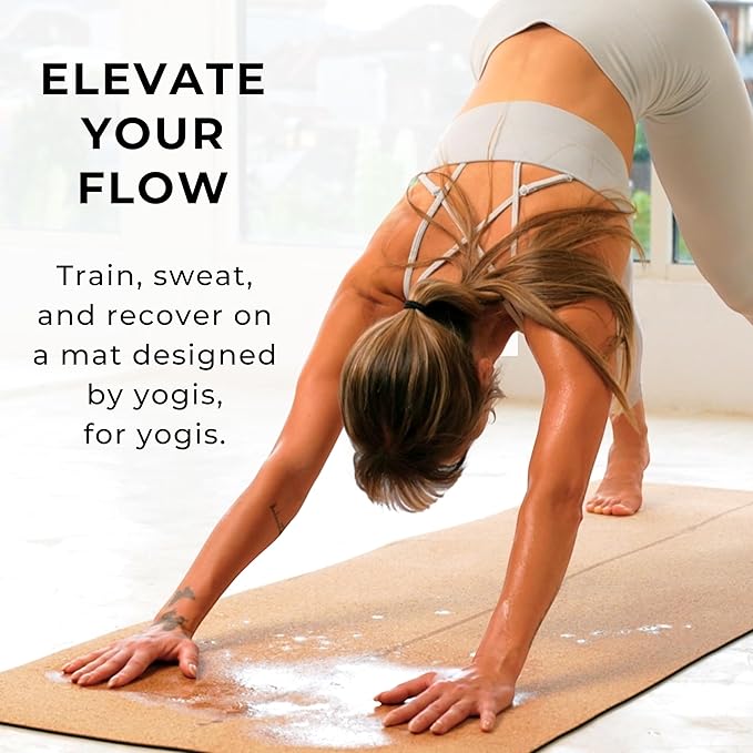 Ultimate Cork Yoga Mat – Non-Slip Ultra-Premium Cork | Thicker, Longer & Wider for Extra Comfort | 100% Natural Grip & Eco Friendly | Optional Alignment Lines | For Yoga, Bikram & Hot Yoga