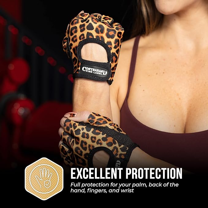 5297 Womens Design Series Leopard Print Lifting & Rowing Gloves (Pair) - Lightweight Vegan Medium Padded Microfiber Amara Leather w/Griplock Silicone