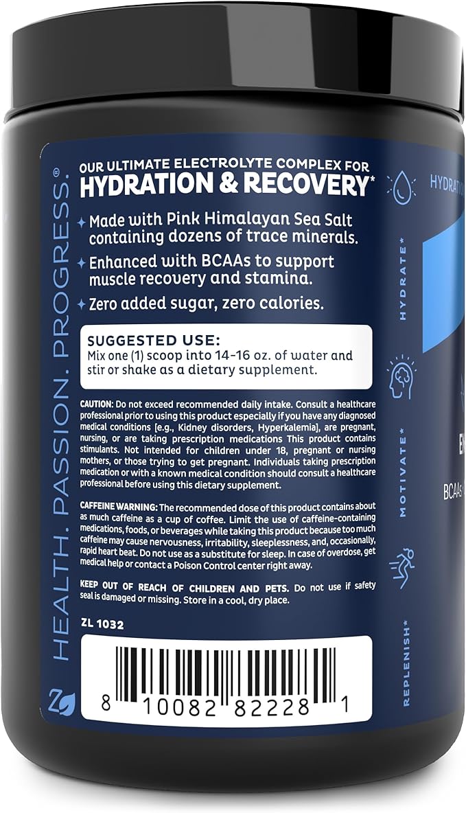 Pre-Workout Electrolyte + Energy Powder Drink Mix (90 Servings | Green Apple) w/ 0 Sugar +BCAAs +B-Vitamins Electrolyte Supplement w Potassium Zinc & Magnesium for Hydration - Keto Electrolytes