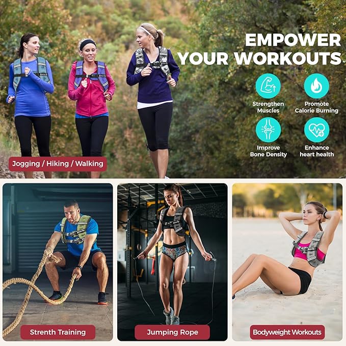 BAGAIL Weighted Vest, 5lbs/8lbs/10lbs/12lbs/15lbs/20lbs/25lbs/30lbs Weight Vest with Detachable Phone Pouch, Rucking Vest for Women, Men, Walking, Weight Loss, Training, Running