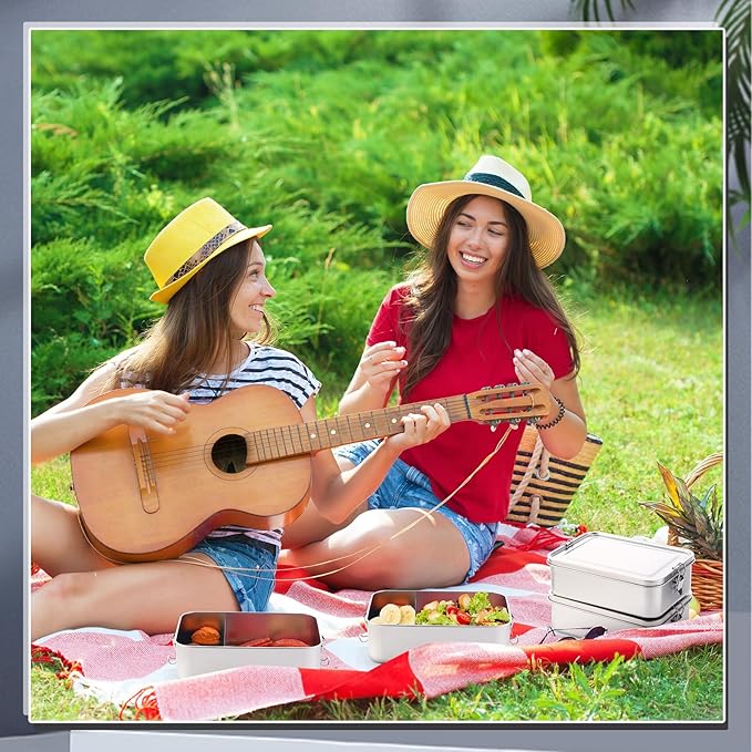 Umigy 8 Pcs Stainless Steel Food Containers Metal Bento Lunch Box Stainless Steel Food Storage Containers, Lockable Clips to Leak Proof, Reusable Dishwasher Snack Boxes for Work, Picnic (2400ml)