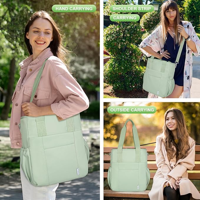 NOL Insulated Lunch Bag for Women, Large Spacious Lunch Tote Bag With Removable Adjustable Shoulder Strap with Multi Pockets,Leakproof Cooler Bag,Lightweight Nylon Waterproof Lunch Box For Work,Green