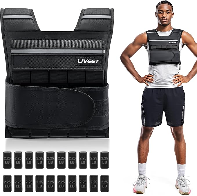 Adjustable Weighted Vest for Men Women, 20lb 30lb 45lb 60lb Weight Vest with 20 Removable Weights, Heavy Duty Running Vest with Reflective Strips for Walking Strength Training Calisthenics