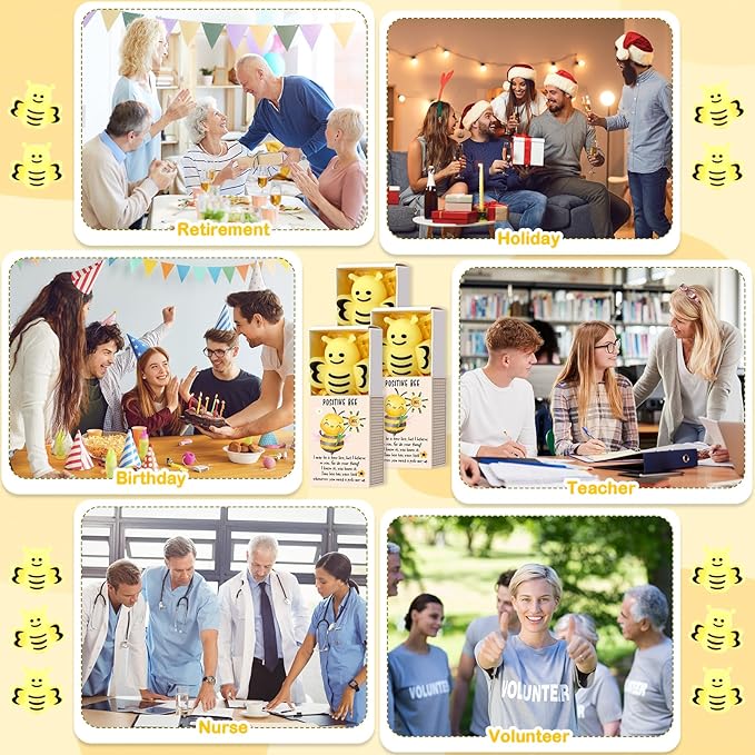 Wettarn 24 Sets Bee Gifts Positive Cute Stress Balls with Support Gift Boxes Inspirational Party Favors for Employee Coworker Friends Office Stress Relief Toys