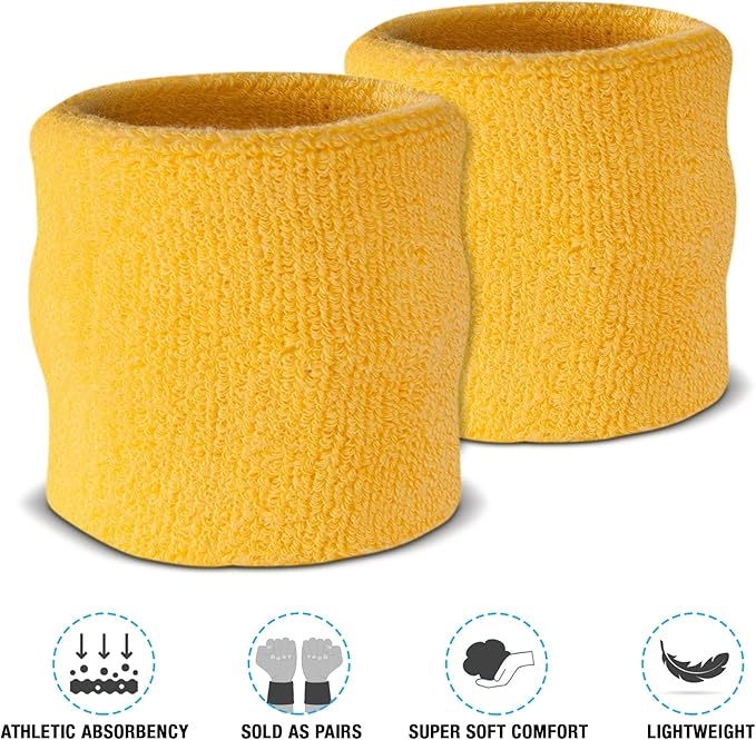 Suddora Sweatbands Set, Moisture Wicking 2 Wristbands and 1 Headband, Breathable Terry Cloth Athletic Bands for Basketball, Tennis, Yoga, Gym, Sweat Bands for Costumes and Cosplay