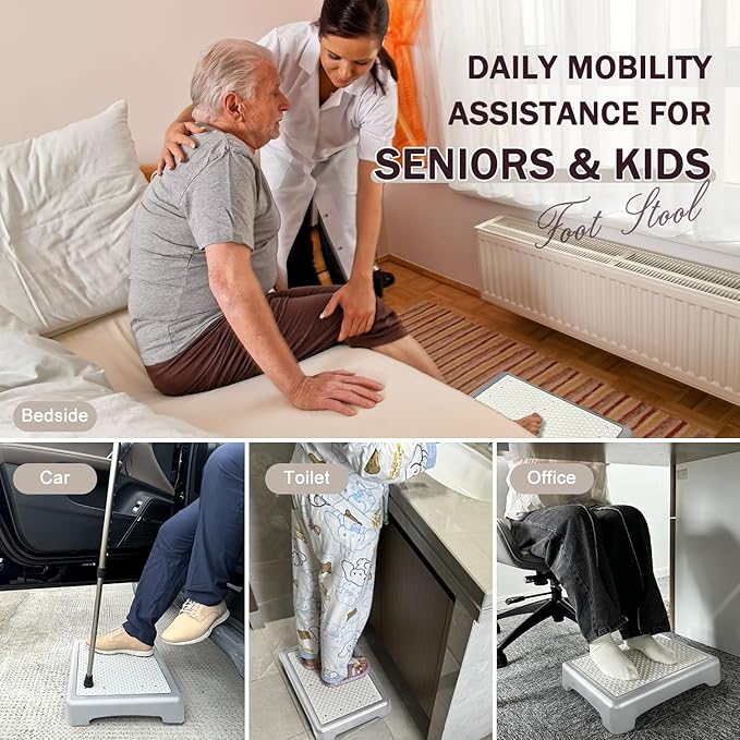 GWNF3.35'' Short Step Stool – 600lb Capacity Ultra-Sturdy Structure & Lightweight Step Stools for Seniors, Kids & Adults | Non-Slip Wide Platform | Mobility Step Stool for Indoor & Outdoor(Grey-White)
