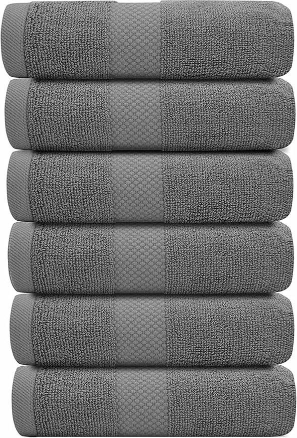 White Classic Luxury Hand Towels for Bathroom-Hotel-Spa-Kitchen-Set - Circlet Egyptian Cotton - 16x30 Inches - Set of 6 (Dark Gray)
