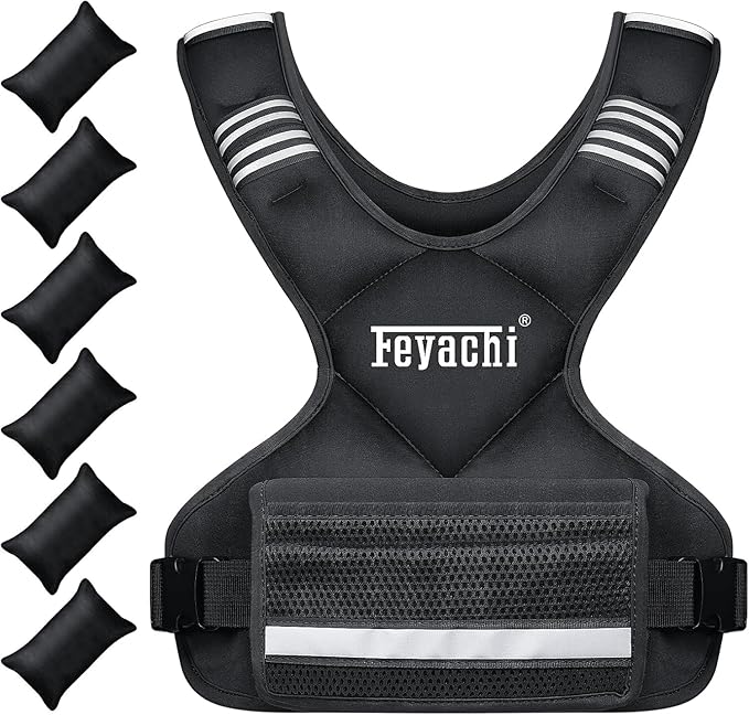 Feyachi Adjustable Weighted Vest - 3-12 lbs/12-20 lbs/20-32 lbs X Type Weight Vest with Reflective Stripe Ideal for Running Workout and Training