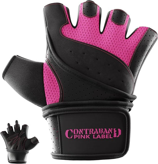 5737 Womens Padded Wrist Wrap Weight Lifting Gloves w/GripLock Padding (Pair) - Machine Washable Fingerless Workout Gloves w/Wrist Support Designed for Women