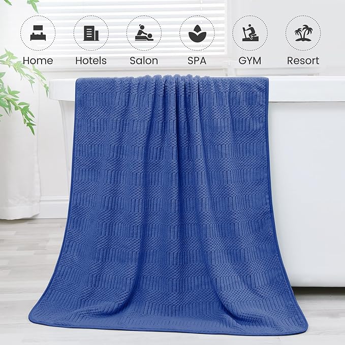 JML Microfiber Bath Towels, Large Bathroom Towel 2 Pack (30" x 60"), Oversized, Soft, Super Absorbent and Fast Drying, Multipurpose Use for Sport, Fitness, Yoga, Diamond Cross Grid Navy