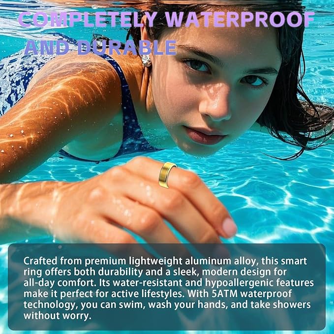 Smart Ring Health Tracker, Fitness Tracker Ring for Women Men, Monitoring of Pedometer, SpO2, Sleep Quality, Heart Rate, No Subscription Fee, Sport Rings for iOS & Android (Gold 12)