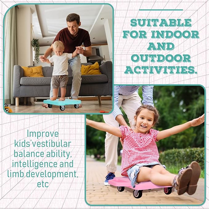 Jerify 4 Pieces Sports Scooter Board with Handles Plastic Casters Floor Sitting Scooter Boards for Kids Children Gym Indoor Outdoor Activities Play Equipment, 11.22 x 11.22 inch