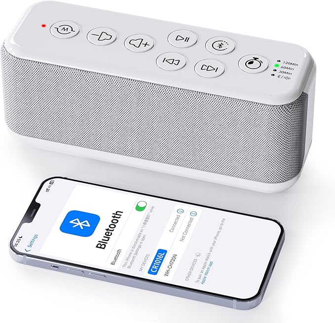 OnLyee White Noise Sound Machine with Bluetooth Speaker, 15 Soothing Sounds, Office Privacy & Noise Canceling, 3000mAh Rechargeable Battery, Auto-Off Timer & 8-Level Volumeā Ideal for Baby