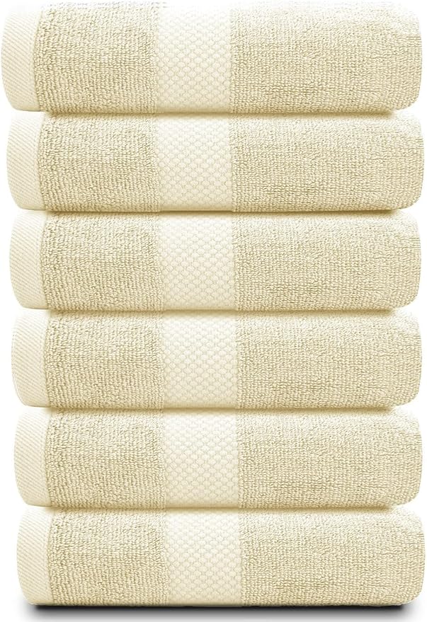 White Classic Luxury Hand Towels | Cotton Hotel spa Bathroom Towel | 16x30 | 6 Pack | Beige