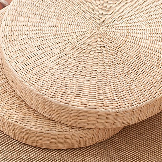 Comfortable Round Seat Cushion Woven Floor Cushion, Natural Straw Pouf Tatami Floor Poufs Meditation Cushion 40cm