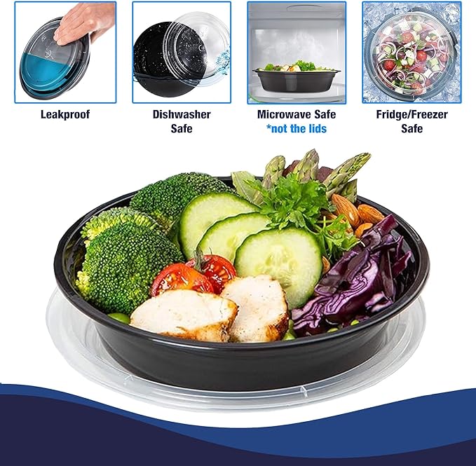 Ruthy's Outlet Meal Prep Containers with Lids, Food container bowl - BPA-Free, Stackable, Freezer & Dishwasher Safe, Reusable Food Storage for Lunch, Portion Control & Meal Prep (50 Pack, 48 oz)