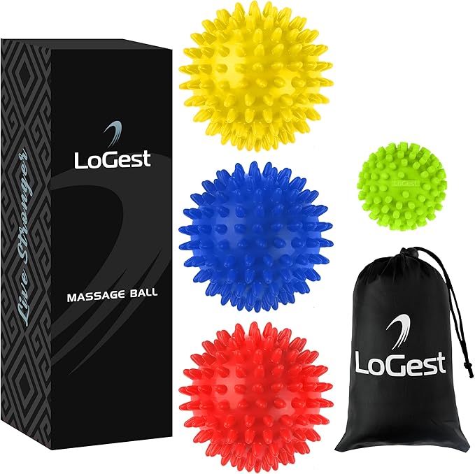 Logest 4-Piece Set Foot Massage Ball - for Trigger Point Therapy, Injury Rehabilitation & Deep Tissue Massage Balls - Prevent Stiffness & Improve Strength - Silicon with Nodules - Spike Ball