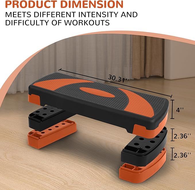 Step Aerobic Platform, 31" Exercise Step with 3 levels Adjustable Height, 4 Stackable Risers, Fitness Training Workout Stepper for Home Gym, Cardio Strength, Black & Pink