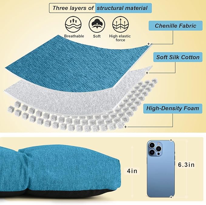 Bench Cushion 42 Inch - Polyester Brushed, High-Density Foam, Non-Slip Bottom, Soft Durable Indoor Tufted Long Seat Cushion for Window Garden Furniture (Cerulean, 42x16x4 Inch)