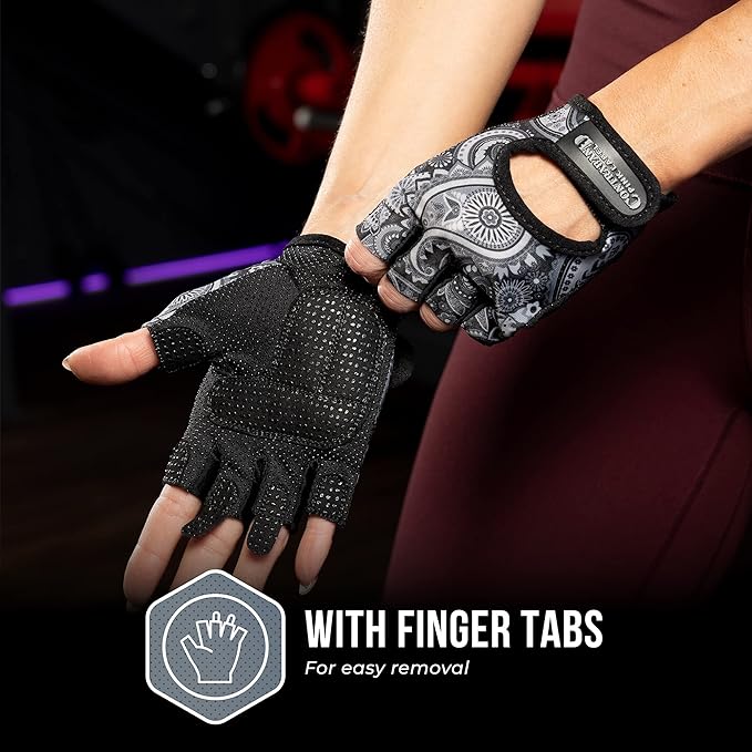 5387 Womens Design Series Paisley Print Lifting & Rowing Gloves (Pair) - Lightweight Vegan Medium Padded Microfiber Amara Leather w/Griplock Silicone