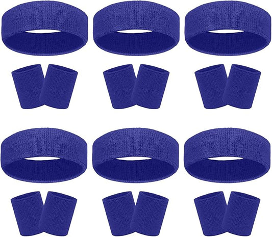 18 Pcs Sweatbands Headband Wristband Set Colorful Striped Terry Cloth Sports Athletic Gym 80s Sweat Headbands