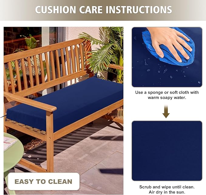 Outdoor Bench Cushion Waterproof 36"x14", Fade-Resistant Patio Furniture Replacement Pad with Ties - Also Fits Indoor Entryway Bench or Window Seat, Navy Blue