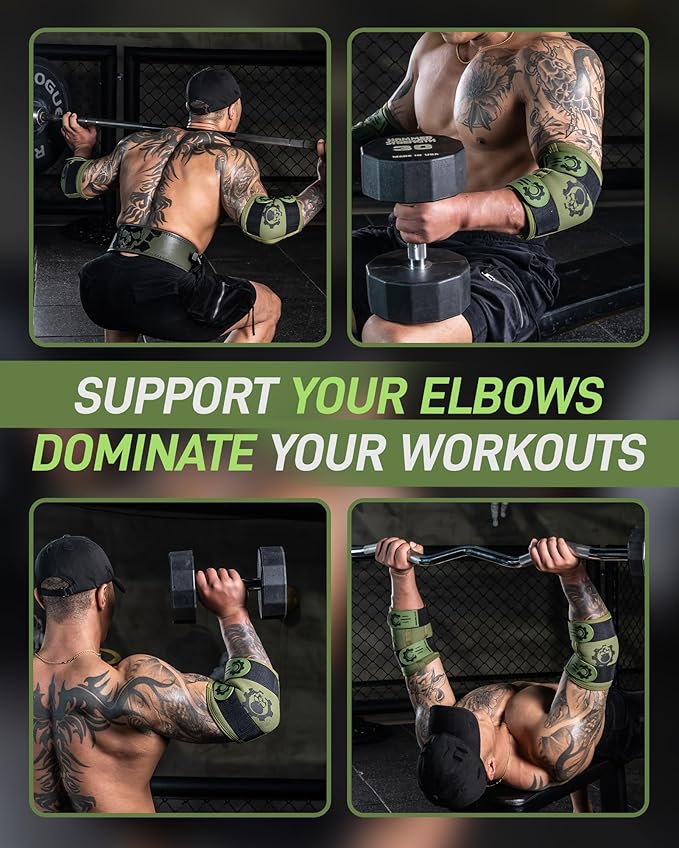 MANUEKLEAR 5mm Neoprene Weight Lifting Elbow Sleeves for Men (1 Pair), Elbow Sleeves Weightlifting Men with 2 Adjustable Compression Straps for Bench and Powerlifting & Weightlifting