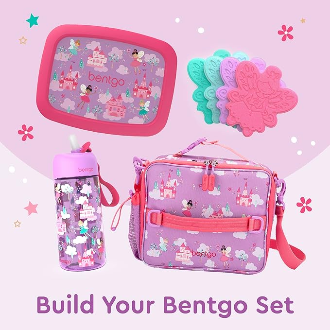 Bentgo Kids Lunch Bag - Durable, Double-Insulated Lunch Bag for Kids 3+; Holds Lunch Box, Water Bottle, & Snacks; Easy-Clean Water-Resistant Fabric & Multiple Zippered Pockets (Fairies)