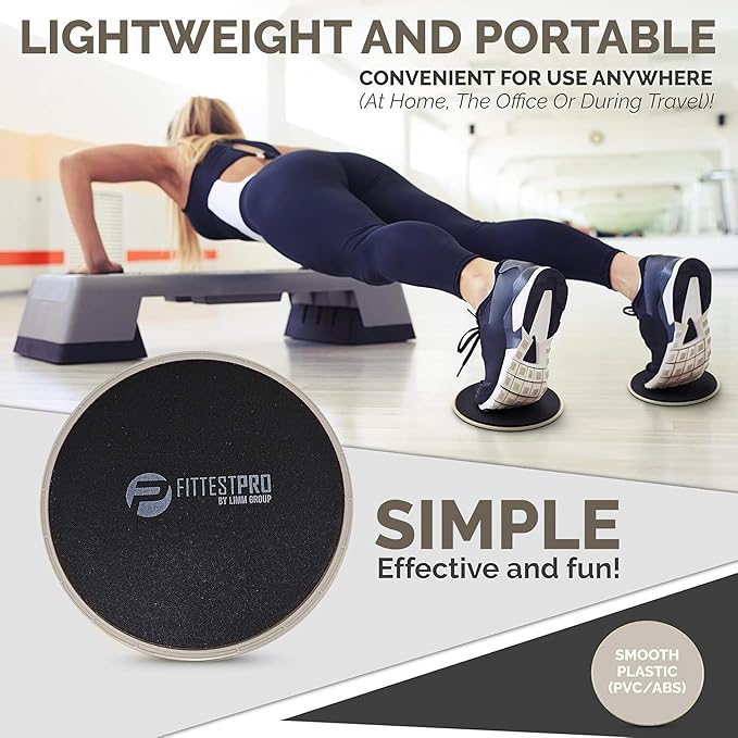 Core Sliders for Working Out - Exercise Sliders Fitness, Stability, Ab, Legs & Full Body (Set of 2) - Bonus Carry Bag & Workout Ebook - Gym Gliding Disc Pads for Hardwood, Carpet & More
