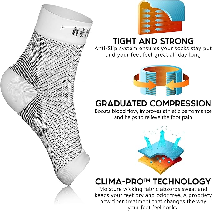NEWZILL Plantar Fasciitis Socks with Arch Support, Best 24/7 Foot Care Compression Sleeve, Eases Swelling & Heel Spurs, Ankle Brace Support, Increases Circulation (S/M, White)