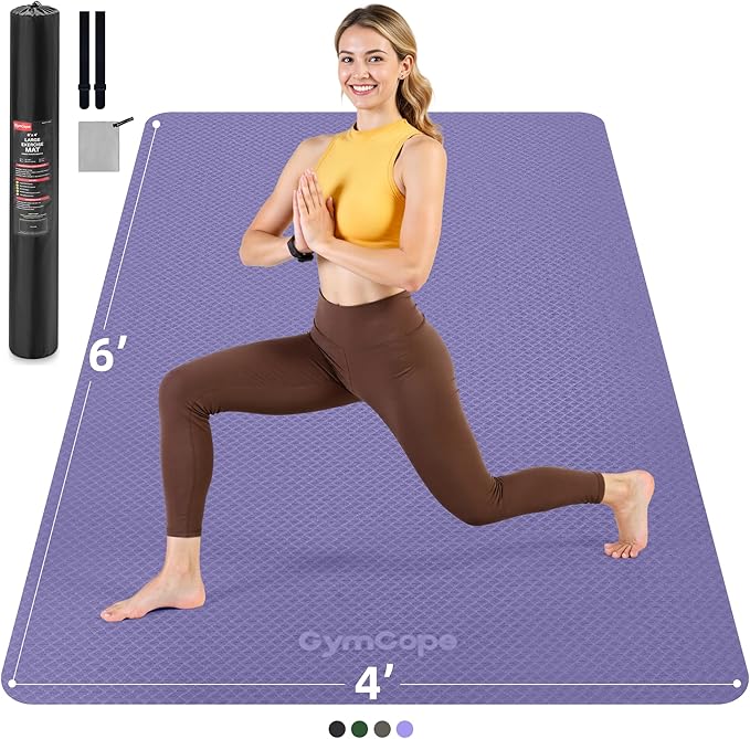 Extra Large Yoga Mat - 72"x35", 72"x48", 78"x57" - Wide TPE Exercise Mat for Home, Stretching, Couples & Family Workouts - 6-12mm Thick, Non-Slip & Waterproof - with Carry Bag and Straps
