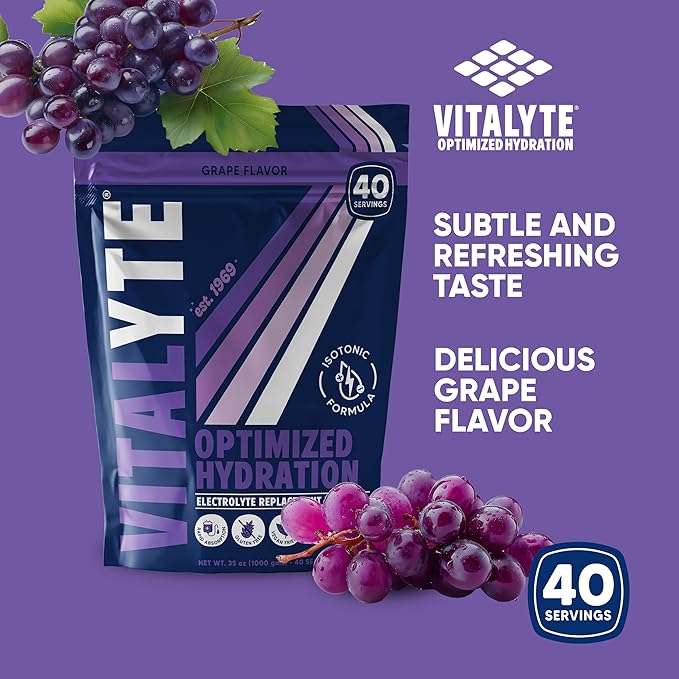Vitalyte Electrolyte Powder Drink Mix, Isotonic Electrolyte Hydration Mix, Gluten Free Post Workout Powder Mix, Pack of 1, 35 oz., Grape Flavor