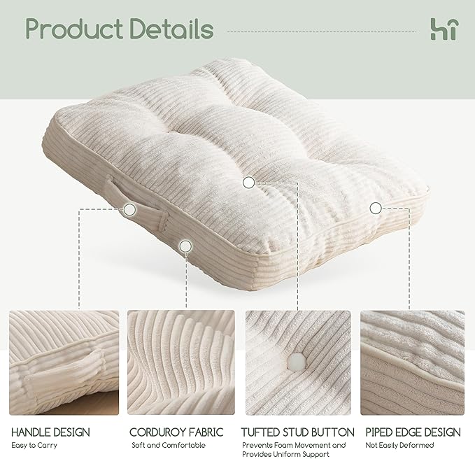 Washable Floor Pillow Cushion for Adults, Meditation Cushion Pillow, Large Square Floor Sitting, Removable Tufted Corduroy Cover, for Tatami Living Room or Yoga, 22x22 Inch, 2Pack, Machine Washable