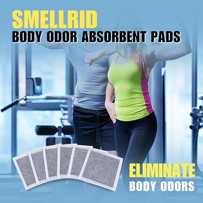 SMELLRID Activated Charcoal Odor Absorbent Pads – 12 Unscented Adhesive (4"x4") Charcoal Pads for Body Odor, Shoes, Underwear & On-the-Go Odor Eliminator
