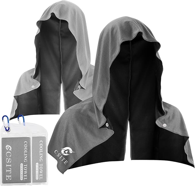 2 Pack Cooling Hoodie Towels, Instant Cooling Towels for Neck and Face, UPF 50 Sun Protection, Ice Towel for Hot Weather, Head Towel for Sports, Camping, Cycling & More Activities