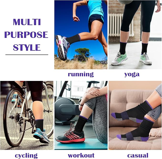 Gonii Women Socks Hiking Running Thick Cushion Athletic Crew Socks 5-Pair