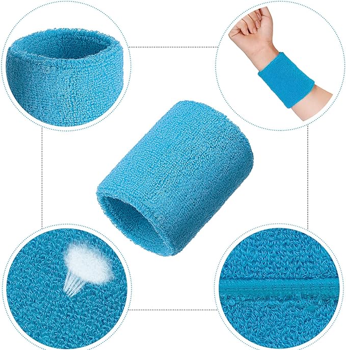 12 Pack Sweatbands Sports Wristband Cotton Sweat Band for Men and Women, Good for Tennis, Basketball, Running, Gym, Working Out