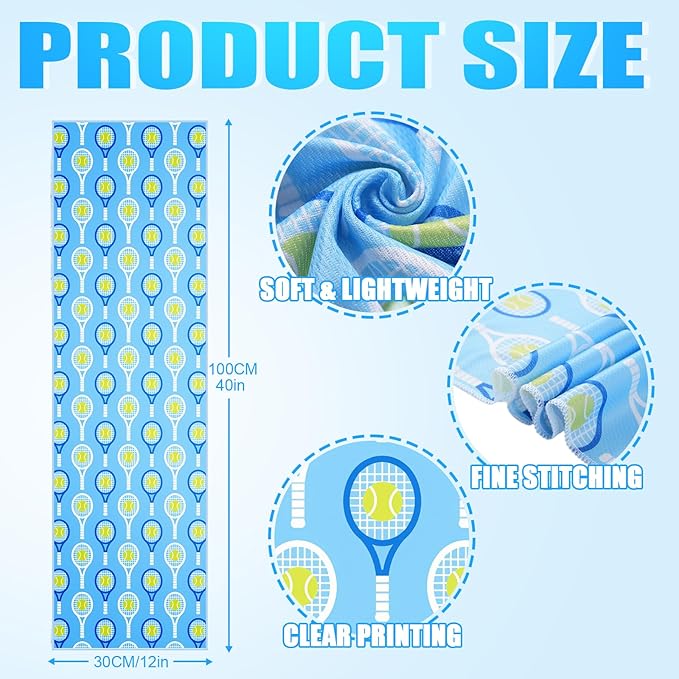 12 Pcs Tennis Towels in Fashionable Prints - Soft Microfiber Cotton 40 x 12 Inch Absorbent Fast Drying Cooling Towels - Tennis Gift for Women, Men, Team Sports Accessories