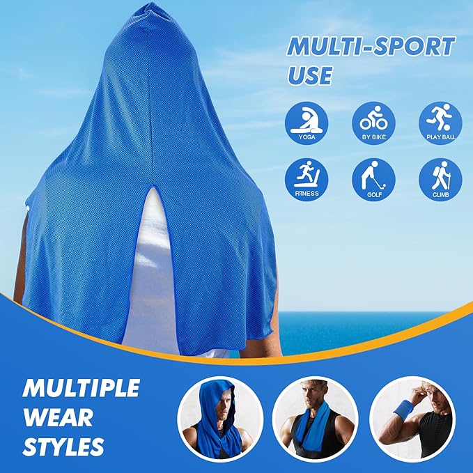 2 Pack Cooling Hoodie Towels, Instant Cooling Towels for Neck and Face, UPF 50 Sun Protection, Ice Towel for Hot Weather, Head Towel for Sports, Camping, Cycling & More Activities