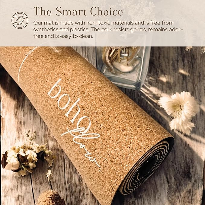 Premium Cork Yoga Mat Large 72"x26" – 5mm Thick Natural Rubber Cushioning - Non Slip Grip for Hot Yoga - Optional Alignment Lines & Elegant Yoga Bag Or Strap