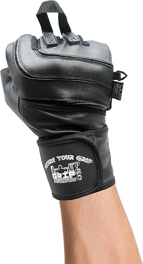 Epic Leather Gym Gloves with Built in 2" Wide Wrist Wraps Grip & Design for Weightlifting Power Lifting Bodybuilding & Strength Training Workout Exercises