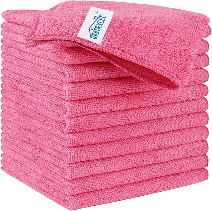HOMEXCEL Pink Microfiber Cleaning Cloth, 12 Pack Premium Microfiber Towels for Cars, Lint Free, Scratch-Free, Highly Absorbent, Reusable Cleaning Rags for Car, Household, Kitchen, Window, 11.5"X11.5"
