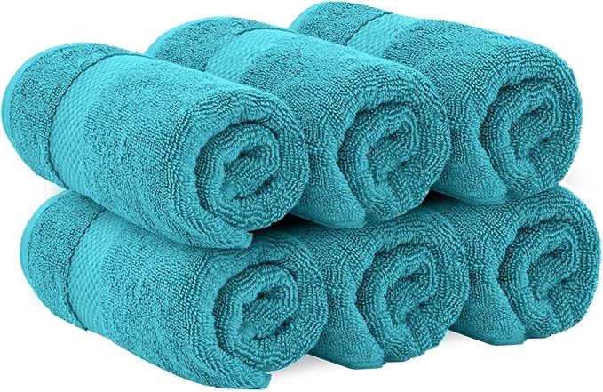 White Classic Luxury Hand Towels | Cotton Hotel spa Bathroom Towel | 16x30 | 6 Pack | Aqua