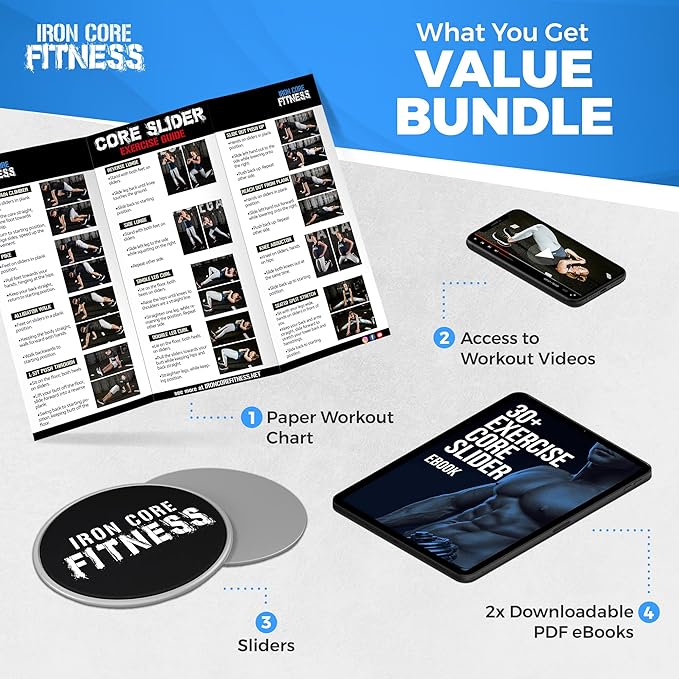 Core Sliders for Working Out, Dual Sided Exercise Gliding Discs for Use on All Surfaces, Ultimate Core Trainer, Light and Portable, Gym & Home Total Body Workout Equipment