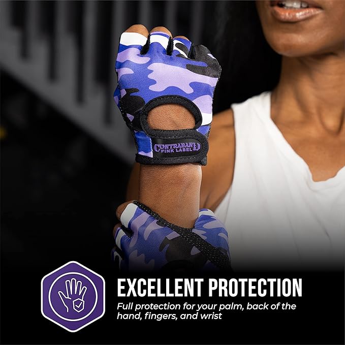 5217 Women's Design Series Camo Print Lifting and Rowing Gloves (Pair) - Lightweight Vegan Medium Padded Microfiber Amara Leather w/Griplock Silicone
